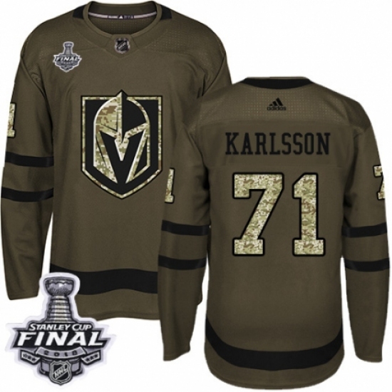 Men's Adidas Vegas Golden Knights 71 William Karlsson Authentic Green Salute to Service 2018 Stanley Cup Final NHL Jersey