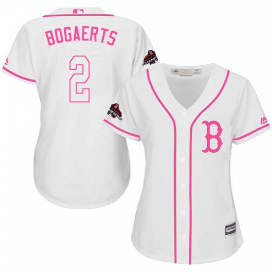 Women's Majestic Boston Red Sox 2 Xander Bogaerts Authentic White Fashion 2018 World Series Champions MLB Jersey