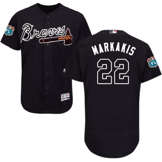 Men's Majestic Atlanta Braves 22 Nick Markakis Navy Blue Alternate Flex Base Authentic Collection MLB Jersey