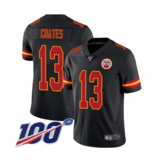 Men's Kansas City Chiefs 13 Sammie Coates Limited Black Rush Vapor Untouchable 100th Season Football Jersey