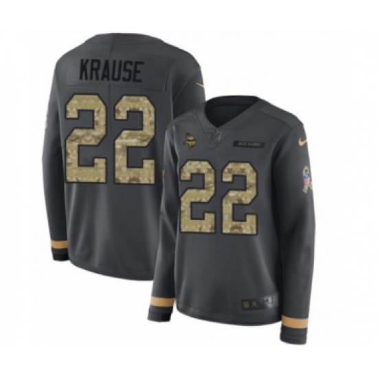Women's Nike Minnesota Vikings 22 Paul Krause Limited Black Salute to Service Therma Long Sleeve NFL Jersey