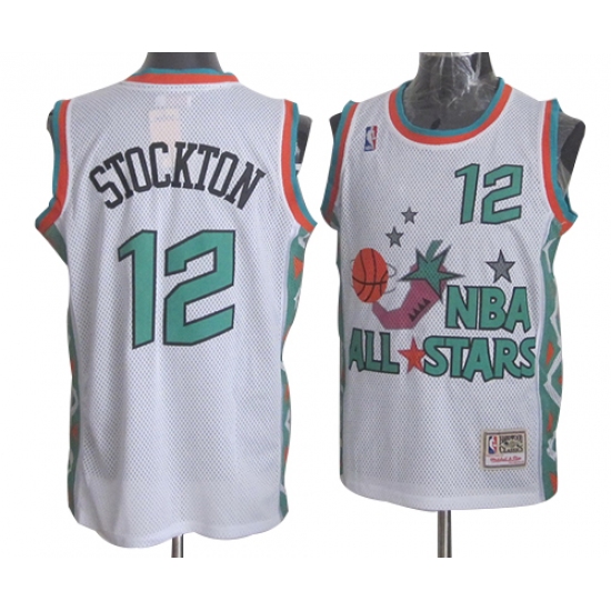 Men's Mitchell and Ness Utah Jazz 12 John Stockton Authentic White 1996 All Star Throwback NBA Jersey