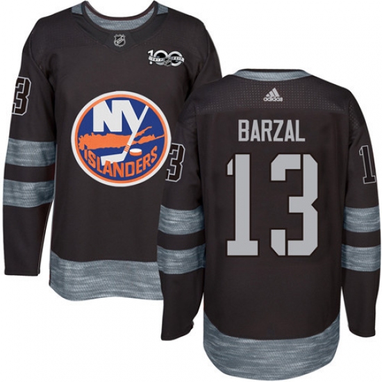 Men's Adidas New York Islanders 13 Mathew Barzal Authentic Black 1917-2017 100th Anniversary NHL Jersey