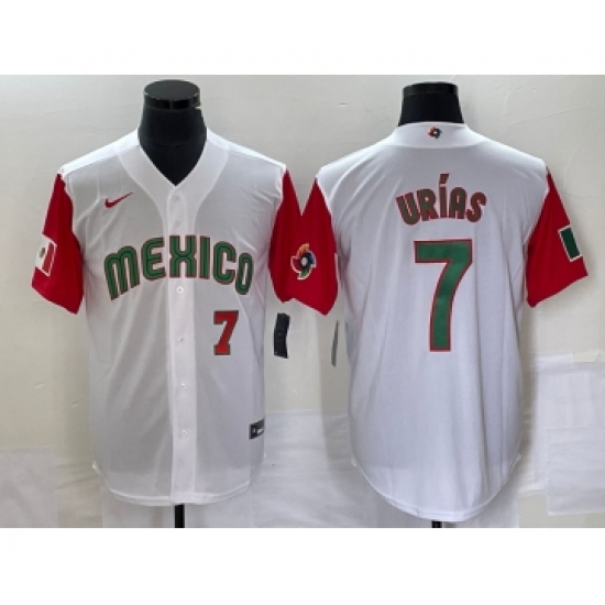 Men's Mexico Baseball 7 Julio Urias Number 2023 White Red World Classic Stitched Jersey52