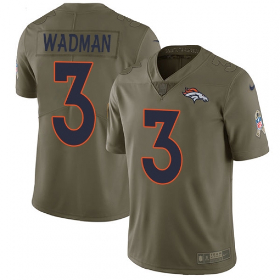 Youth Nike Denver Broncos 3 Colby Wadman Limited Olive 2017 Salute to Service NFL Jersey