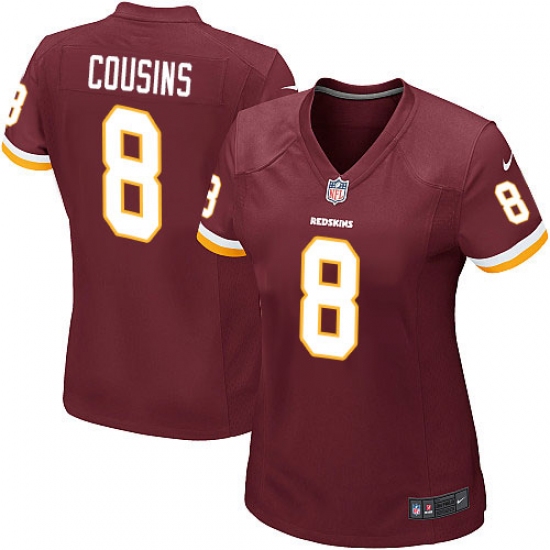 Women's Nike Washington Redskins 8 Kirk Cousins Game Burgundy Red Team Color NFL Jersey