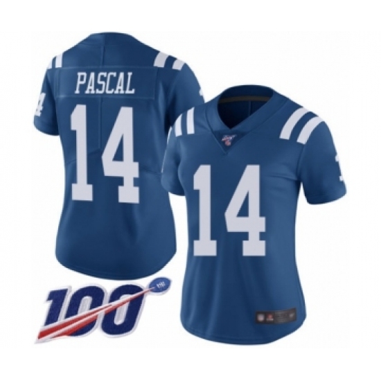 Women's Indianapolis Colts 14 Zach Pascal Limited Royal Blue Rush Vapor Untouchable 100th Season Football Jersey