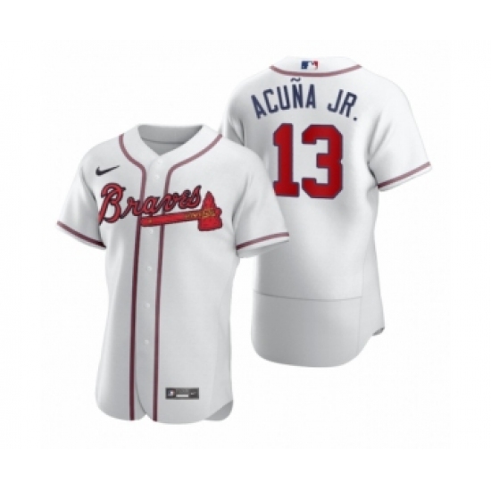 Men's Atlanta Braves 13 Ronald Acuna Jr. Nike White 2020 Authentic Jersey