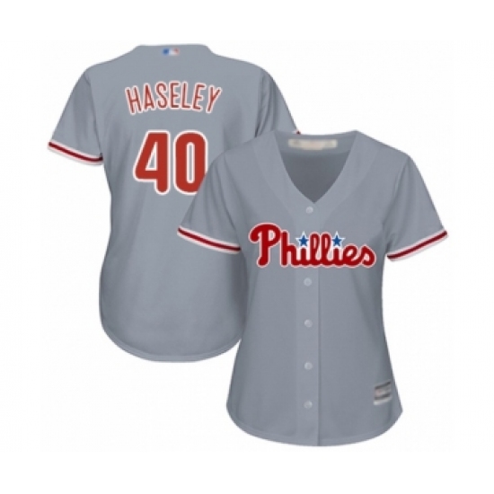 Women's Philadelphia Phillies 40 Adam Haseley Authentic Grey Road Cool Base Baseball Player Jersey