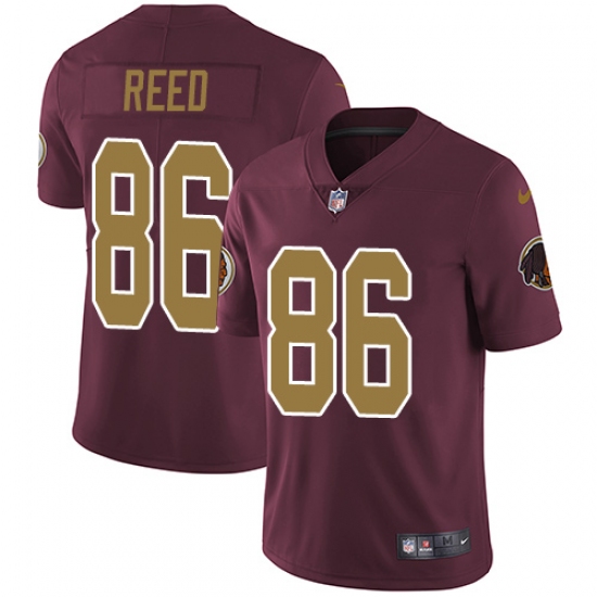 Youth Nike Washington Redskins 86 Jordan Reed Burgundy Red/Gold Number Alternate 80TH Anniversary Vapor Untouchable Limited Player NFL Jersey