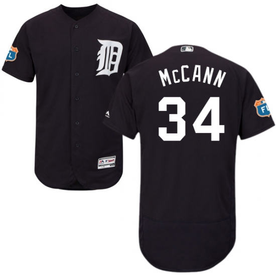 Men's Majestic Detroit Tigers 34 James McCann Navy Blue Alternate Flex Base Authentic Collection MLB Jersey