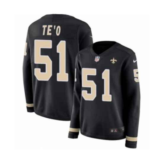 Women's Nike New Orleans Saints 51 Manti Te'o Limited Black Therma Long Sleeve NFL Jersey