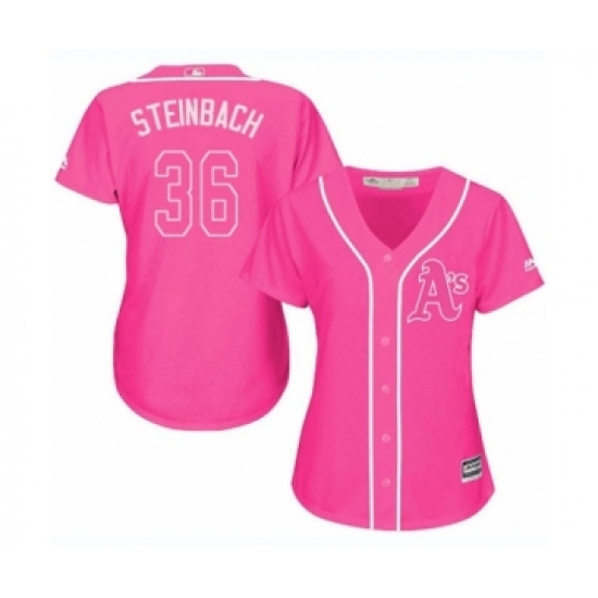 Women's Oakland Athletics 36 Terry Steinbach Authentic Pink Fashion Cool Base Baseball Jersey