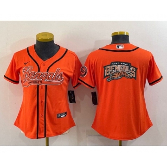 Women's Cincinnati Bengals Orange Team Big Logo With Patch Cool Base Stitched Baseball Jersey