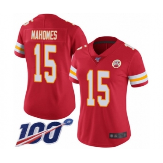 Women's Nike Kansas City Chiefs 15 Patrick Mahomes Red Team Color Vapor Untouchable Limited Player 100th Season NFL Jersey