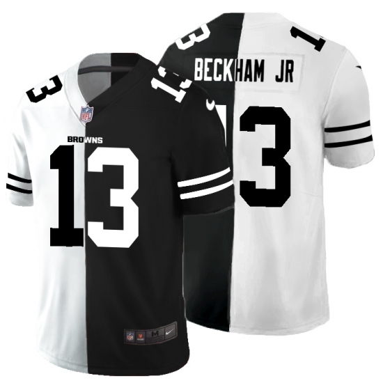 Men's Cleveland Browns 13 Odell Beckham Jr. Black White Limited Split Fashion Football Jersey