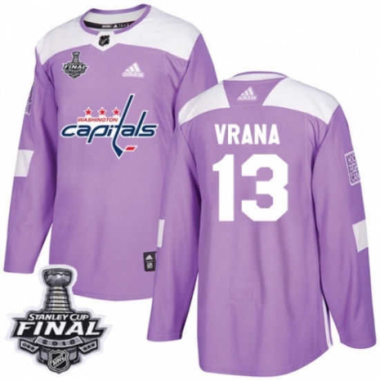 Men's Adidas Washington Capitals 13 Jakub Vrana Authentic Purple Fights Cancer Practice 2018 Stanley Cup Final NHL Jersey