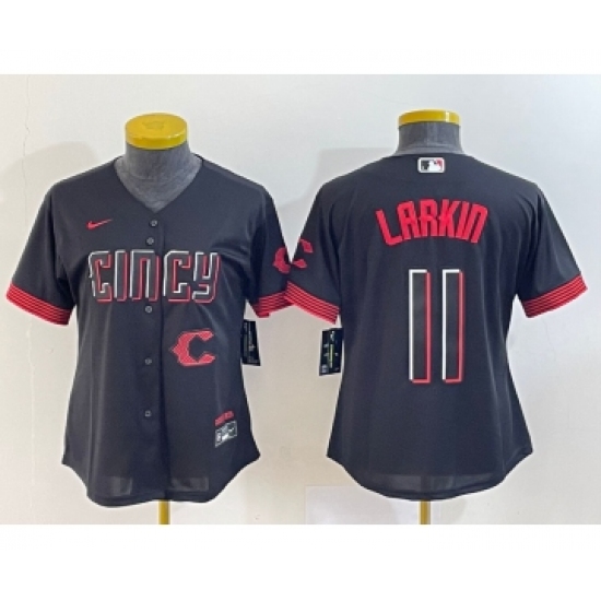 Women's Cincinnati Reds 11 Barry Larkin Black 2023 City Connect Cool Base Stitched Jersey1