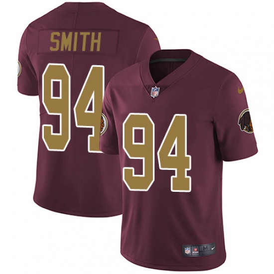 Men's Nike Washington Redskins 94 Preston Smith Burgundy Red/Gold Number Alternate 80TH Anniversary Vapor Untouchable Limited Player NFL Jersey