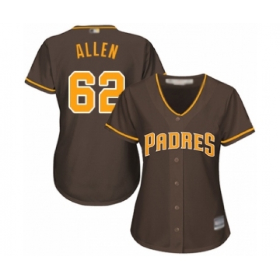 Women's San Diego Padres 62 Austin Allen Authentic Brown Alternate Cool Base Baseball Player Jersey