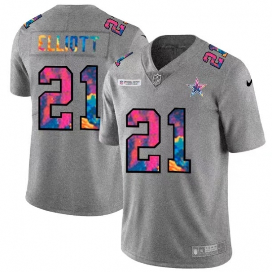 Men's Dallas Cowboys 21 Ezekiel Elliott Gray Rainbow Version Nike Limited Jersey
