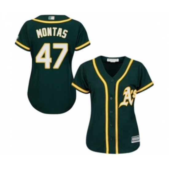 Women's Oakland Athletics 47 Frankie Montas Authentic Green Alternate 1 Cool Base Baseball Player Jersey