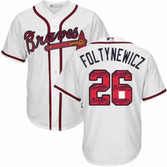 Men's Majestic Atlanta Braves 26 Mike Foltynewicz Authentic White Team Logo Fashion Cool Base MLB Jersey