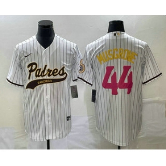 Men's San Diego Padres 44 Joe Musgrove White Pinstripe 2023 City Connect Cool Base Stitched Jersey 1