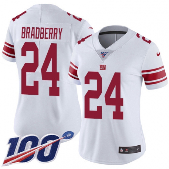 Women's New York Giants 24 James Bradberry White Stitched 100th Season Vapor Untouchable Limited Jersey