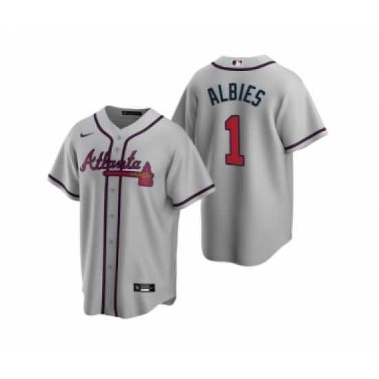 Men's Atlanta Braves 1 Ozzie Albies Nike Gray 2020 Replica Road Jersey