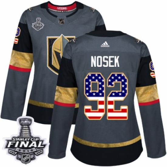 Women's Adidas Vegas Golden Knights 92 Tomas Nosek Authentic Gray USA Flag Fashion 2018 Stanley Cup Final NHL Jersey