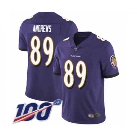 Men's Baltimore Ravens 89 Mark Andrews Purple Team Color Vapor Untouchable Limited Player 100th Season Football Jersey