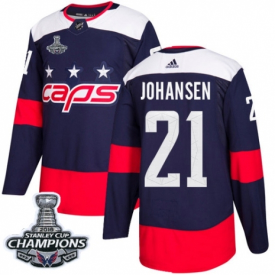 Youth Adidas Washington Capitals 21 Lucas Johansen Authentic Navy Blue 2018 Stadium Series 2018 Stanley Cup Final Champions NHL Jersey