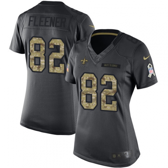 Women's Nike New Orleans Saints 82 Coby Fleener Limited Black 2016 Salute to Service NFL Jersey