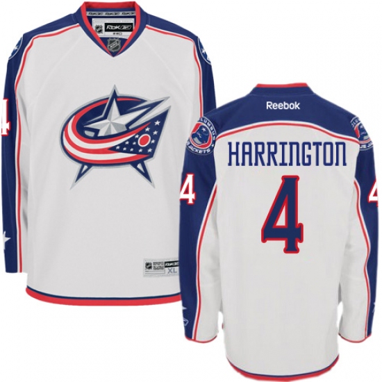 Youth Reebok Columbus Blue Jackets 4 Scott Harrington Authentic White Away NHL Jersey