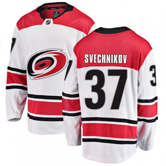 Youth Carolina Hurricanes 37 Andrei Svechnikov Authentic White Away Fanatics Branded Breakaway NHL Jersey