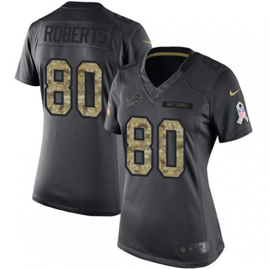 Women's Nike Detroit Lions 80 Michael Roberts Limited Black 2016 Salute to Service NFL Jersey