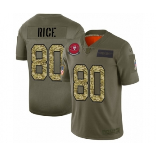 Men's San Francisco 49ers 80 Jerry Rice 2019 Olive Camo Salute to Service Limited Jersey