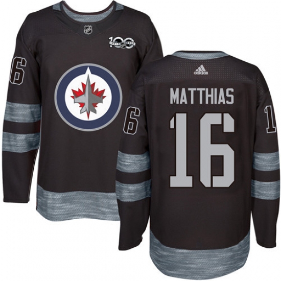 Men's Adidas Winnipeg Jets 16 Shawn Matthias Authentic Black 1917-2017 100th Anniversary NHL Jersey