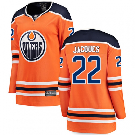 Women's Edmonton Oilers 22 Jean-Francois Jacques Fanatics Branded Orange Home Breakaway NHL Jersey