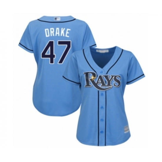 Women's Tampa Bay Rays 47 Oliver Drake Authentic Light Blue Alternate 2 Cool Base Baseball Player Jersey