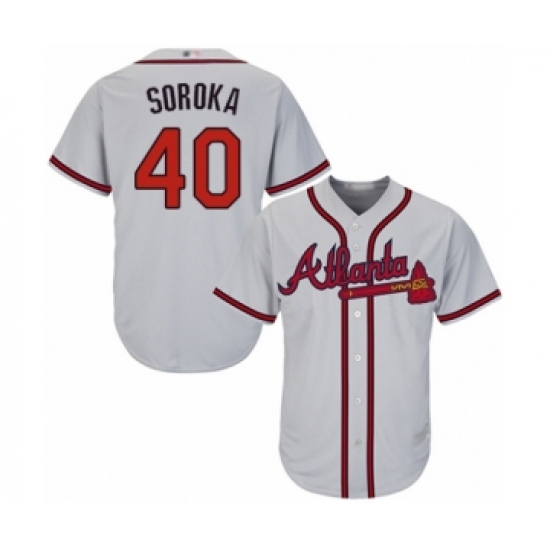 Men's Atlanta Braves 40 Mike Soroka Replica Grey Road Cool Base Baseball Jersey