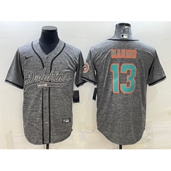 Men's Miami Dolphins 13 Dan Marino Grey Gridiron With Patch Cool Base Stitched Baseball Jersey