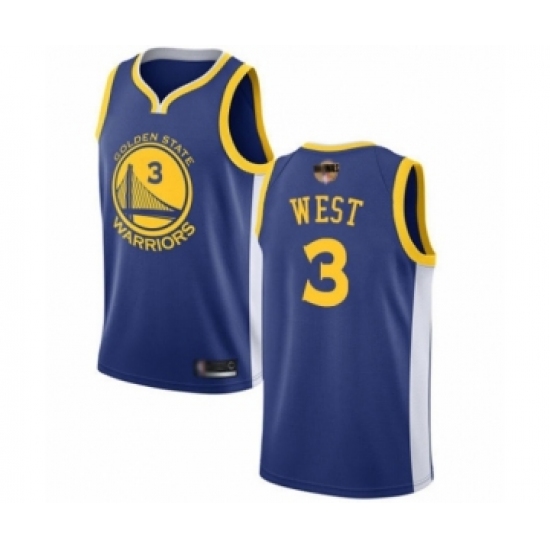 Men's Golden State Warriors 3 David West Swingman Royal Blue 2019 Basketball Finals Bound Basketball Jersey - Icon Edition