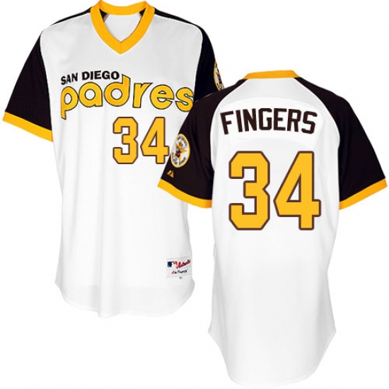 Men's Majestic San Diego Padres 34 Rollie Fingers Authentic White 1978 Turn Back The Clock MLB Jersey