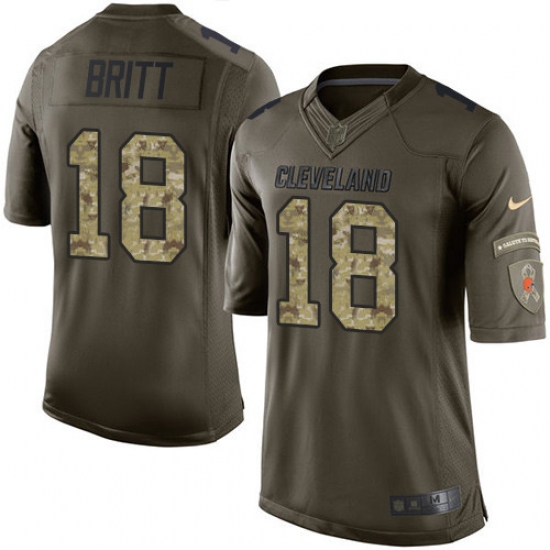 Men's Nike Cleveland Browns 18 Kenny Britt Elite Green Salute to Service NFL Jersey