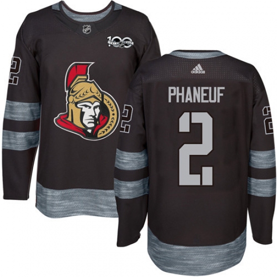 Men's Adidas Ottawa Senators 2 Dion Phaneuf Authentic Black 1917-2017 100th Anniversary NHL Jersey