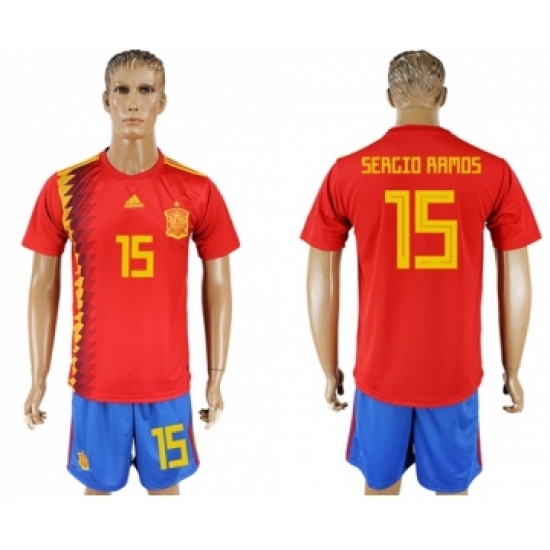 Spain 15 Sergio Ramos Home Soccer Country Jersey