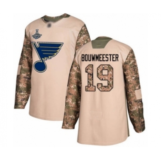 Men's St. Louis Blues 19 Jay Bouwmeester Authentic Camo Veterans Day Practice 2019 Stanley Cup Champions Hockey Jersey