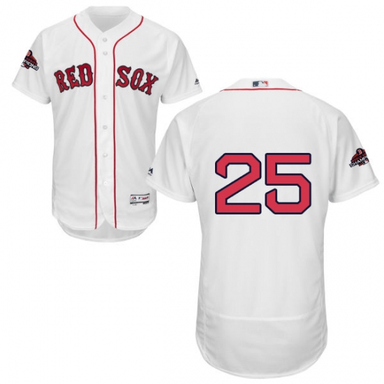 Men's Majestic Boston Red Sox 25 Steve Pearce White Home Flex Base Authentic Collection 2018 World Series Champions MLB Jersey